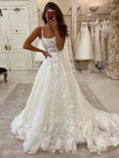Boho Beach Lace Wedding Dresses A Line Sleeveless Sweep Train Bridal Gowns