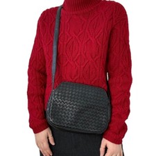 Vintage 1990s Valerie Stevens Black Leather Basket Weave Woven Crossbody Purse