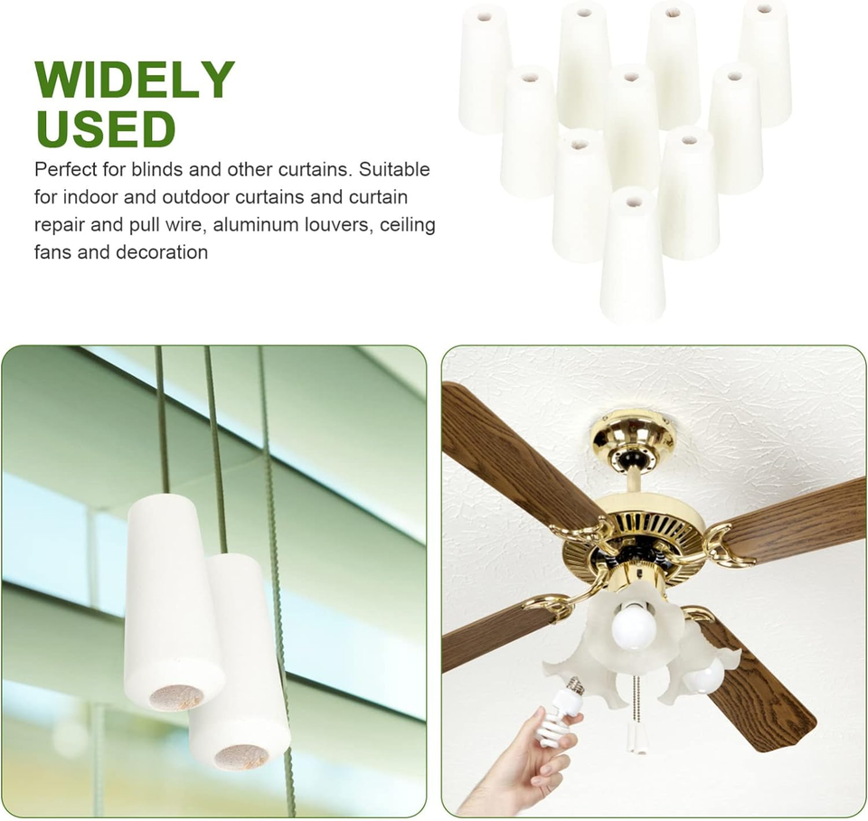 12Pcs Window Blind Wood Cord Knobs White Wood Cord Tassels Wooden