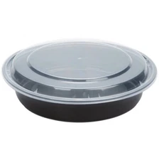 10 Set-48oz Round Microwavable Plastic Meal Prep, Freezer Safe, Disposable Black
