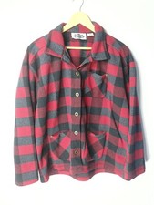 Vintage Ride Snowboarding Women's Large Red Black Plaid Fleece Button Up Jacket