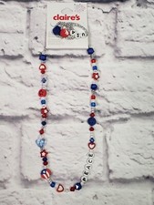 NEW Claire's Girls Jewelry Patriotic 4th July Beaded Necklace And 3 Ring Set