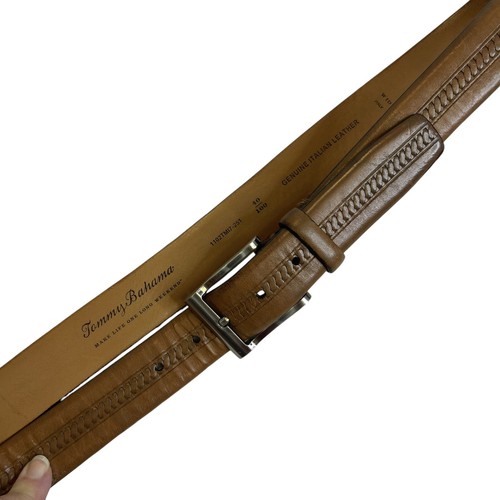 Tommy Bahama Men 40" Embossed Brown Leather Belt with Silver Buckle Italy-Made - Picture 2 of 13