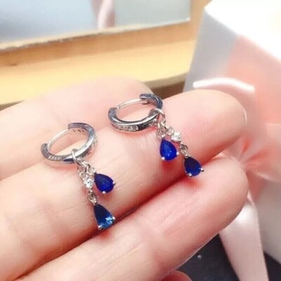 2Ct Pear Cut Simulated Blue Sapphire Drop Dangle Earring 14K White Gold Plated