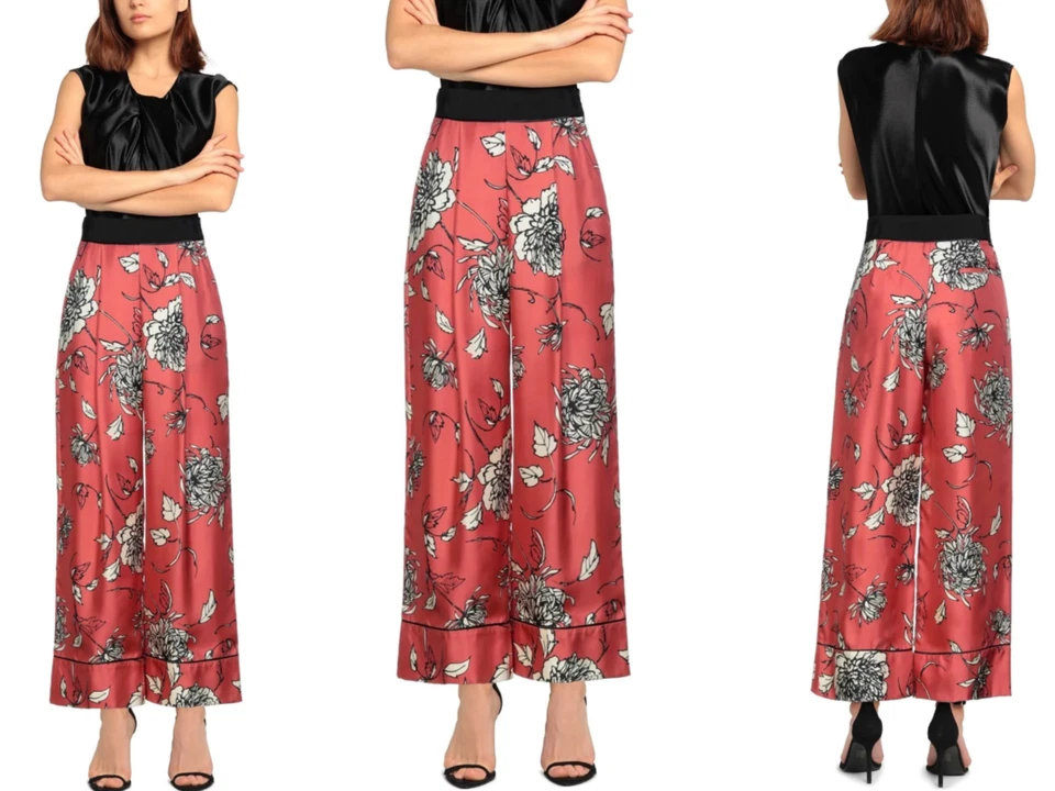 MONCLER Floral Print Tailored Silk Pants Trousers Seide Casual Hose Bottoms XS