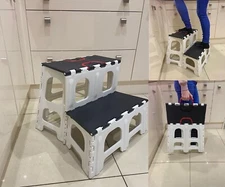 Two Step Folding Step Stool Non-Slip Fold Away Collapsible Ladder Supports 330lb