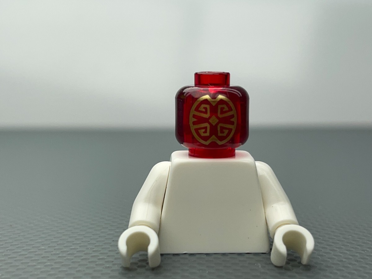 LEGO Trans Red Minifigure Head Gold Oriental Pattern Ninjago