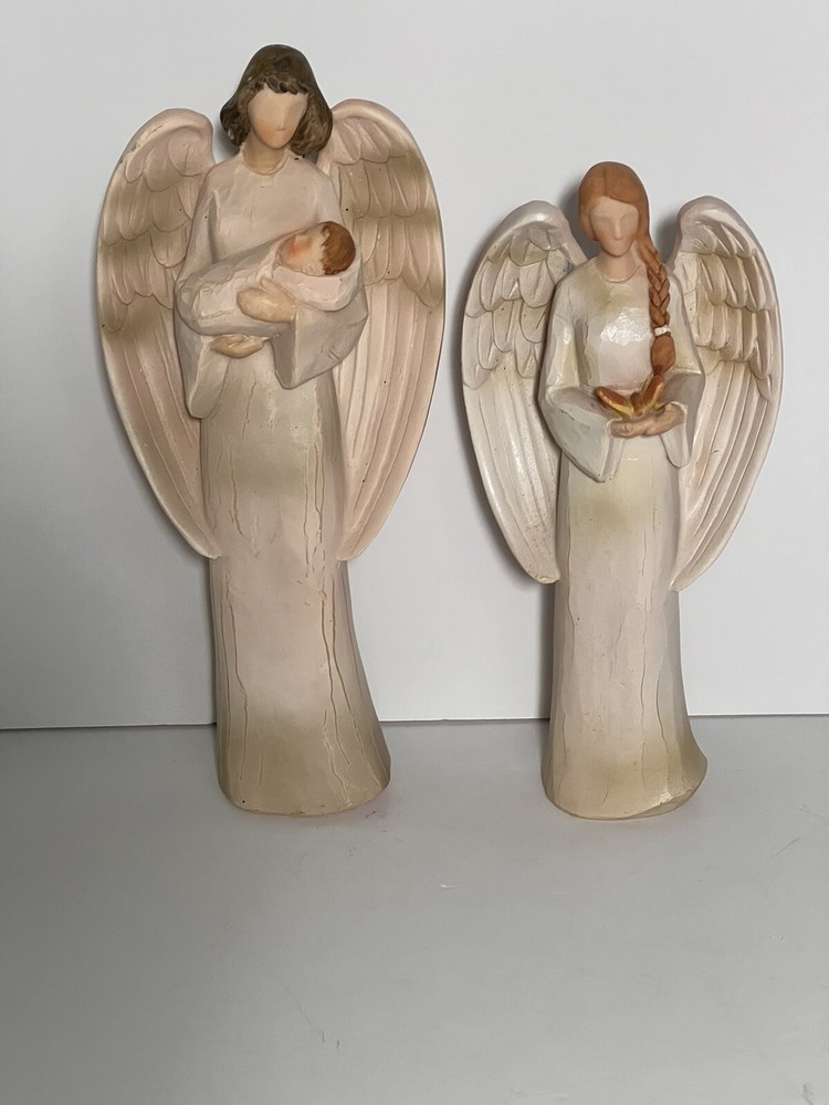 Lot of 2 Guardi Angels Figurines Seagull Studios holding baby & butterfly