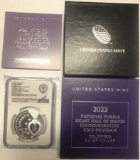 2022 COLORIZED PURPLE HEART Silver Dollar NGC PF70💥FLAWLESS QUALITY💥FDOIwtCOA