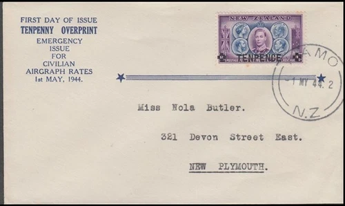 NEW ZEALAND 1944 CENTENNIALS 10d. on 1½d. ILLUSTRATED FDC (ID:14/D54795)