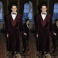 Velvet Men's Smoking Jacket Vintage Coat Dinner Party Evening Robe Long Jacket