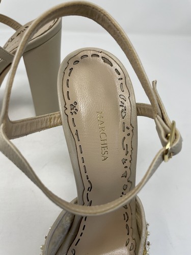MARCHESA Heels Women 40 US 9 Nude Embroidered White Applique Floral Bridal - Picture 4 of 17