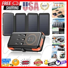 High-Capacity Wireless Solar Power Bank with Built-In Cables & 4 Solar Panels