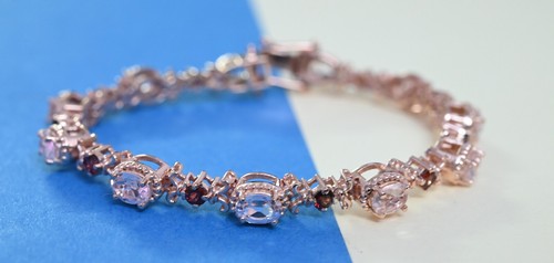 925 Sterling Silver Morganite Oval Shape Tennis Bracelet - Picture 3 of 12
