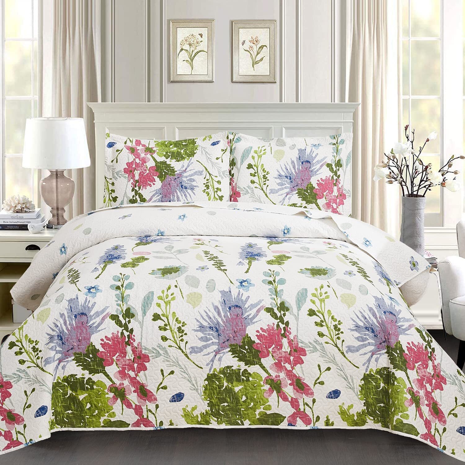 Jarson Floral Quilts Set King Size, 3Pcs Lightweight Summer Bedspreads, Country eBay