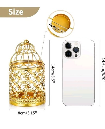 6 Pcs Small Metal Tealight Hanging Birdcage Lantern, Vintage 6Pcs, Gold - Picture 2 of 8
