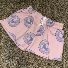 Monchhichi Pink Crop Elastic Tie Waist Sweat Shorts Retro Kawaii Size Small