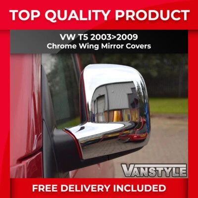 VANSTYLE FITS VW T5 TRANSPORTER 03>09 CHROME DOOR WING MIRROR COVERS RHD TRIM SURROUNDS