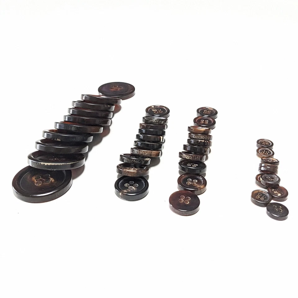 A Lot of 10 Genuine Horn Buttons for Suit Jacket, Blaze 4-Hole Flat Dark Brown - Image 3 of 4