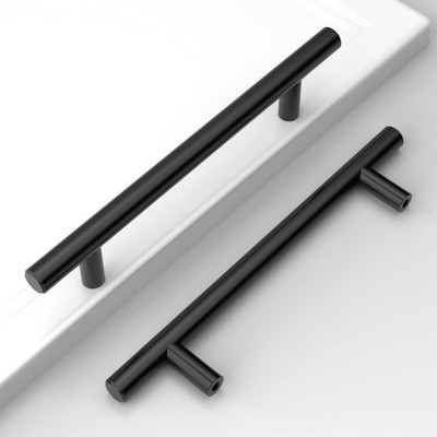 10pcs Furniture Handles Stainless Steel Black 128mm Hole Spacing Cabinet Handles for Kü...