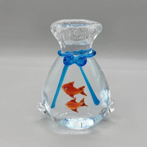 Vintage Murano Style Art Glass Fish In Bag Figurine Paperweight SDS Group