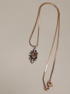 Authentic Vtg Handmade Native American Style Tigers Eye Pendant Gold Plated Chain 15.75"