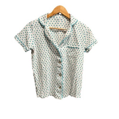 Roller Rabbit Green Hearts Graphic Short Sleeve Women's Pajama Top Size Small