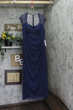x By Xscape Plus Size Ruched Lace Gown Dress XC121W Navy Blue 18W