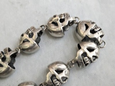 Vintage Sterling Silver Skull Bracelet 7.5