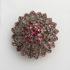 Vintage Pink Rhinestone Flower Brooch Silver Tone Floral Costume Jewelry