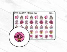 2439-1 Pink Birthday Planner Stickers.