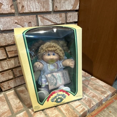 Cabbage Patch Kids 1984 Blonde Curly Hair Blue Eyes Girl Doll 16" Original Box