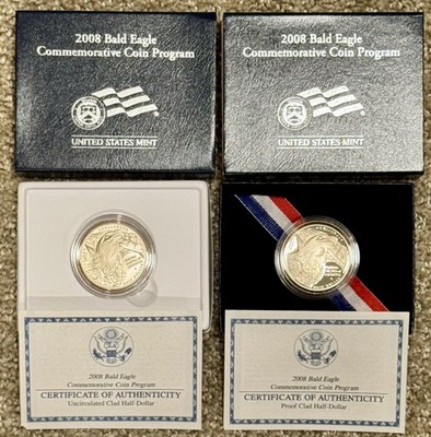 BOTH 2008 Proof & Uncirculated Bald Eagle   Commemorative Half Dollars