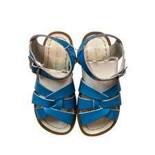NWOT Salt Water Sandals Original Blue Patent Strappy Kids 10 Coastal Nautical