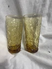 Vtg Anchor Hocking Lido Milano Honey Gold Amber Crinkle Glass Tumbler Set of 2