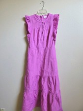 Gap Women's Pink Maxi Dress Tiered Embroidered Short Ruffle Sleeve Pockets Sz 4