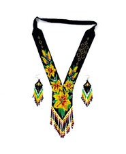 Handmade Seed Bead Necklace Earrings Set Boho Western American Statement Jewelry