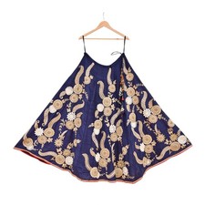 Indian Vintage Heavy Blue Pure Raw Silk Hand Embroidered Lehenga Skirt Designer