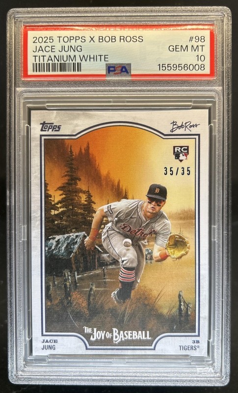 2025 Topps Bob Ross: The Joy of Baseball Jace Jung RC Titanium White #/35 PSA 10