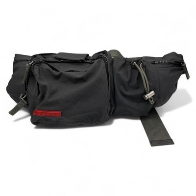 Prada Sport 4VA056 Nylon Waist Bag Black Belt Bum Body Crossbody Unisex In hand