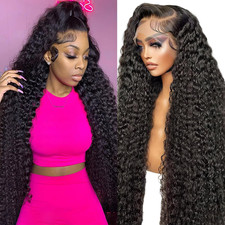 JTMMP 13X6 Deep Wave Lace Front Wigs Human Hair 200 Density 26 Inch Curly Human