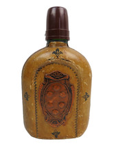 FIASCHETTA PER LIQUORE di vetro rivestita in pelle bottiglia vuota vintage da