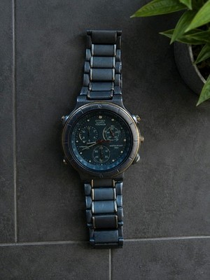 Citizen Titanium Herren Armbanduhr Titan Quarz Chronograph 100 m Schwarz/Gold