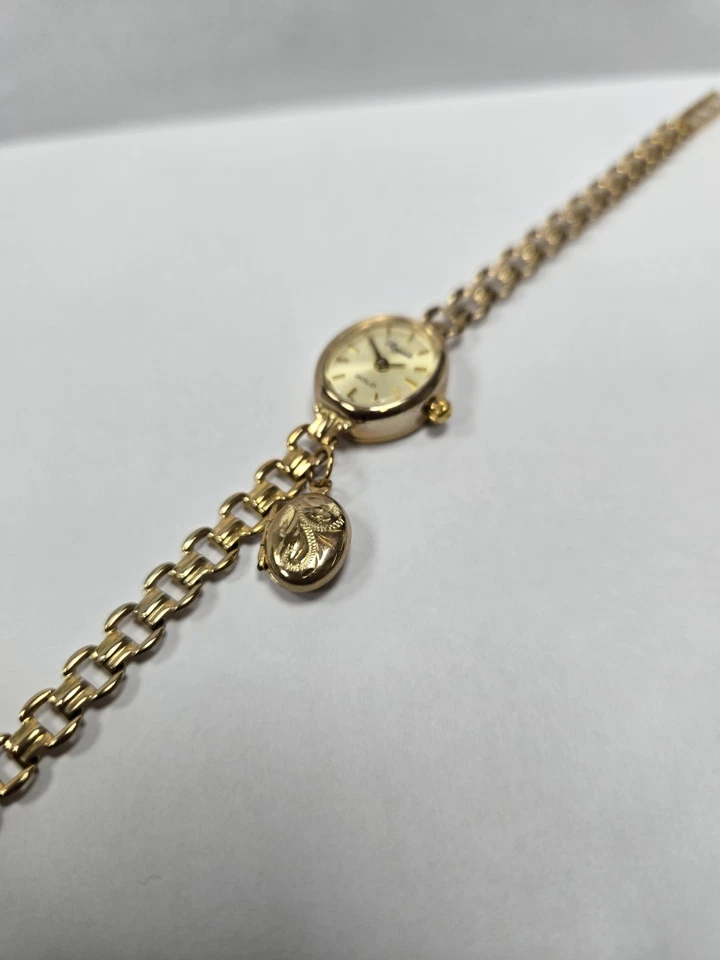 Royale Oval Champagne Face 9ct Gold Ladies Wrist Watch with Locket - BRAND NEW - Image 3 of 4