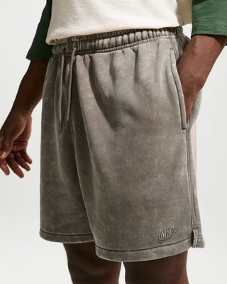 Nike Men's Small Club Fleece Washed Flow Shorts Cave Stone Gray