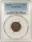 1914-D LINCOLN CENT - PCGS VF-30, KEY DATE!