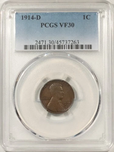 1914-D LINCOLN CENT - PCGS VF-30, KEY DATE!