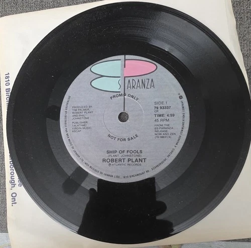 Robert Plant (Led Zeppelin) Canadian 45rpm Promo - Ship Of Fools - EX