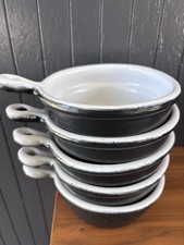 5 Black / White Bennington Potters Onion Soup Cereal Bowls W/ Loop Handle # 1894