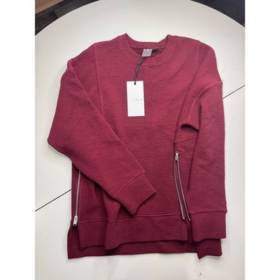 Calia by Carrie Underwood Womens Textured Side Zip Sweatshirt Burgundy Medium